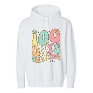 100 Days Smarter Happy 100th Day Of School Groovy Boy Girl Gift Garment-Dyed Fleece Hoodie