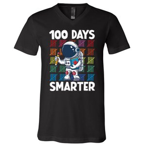 100 Days Smarter Space Astronaut 100th Day School V-Neck T-Shirt