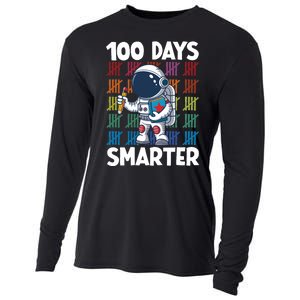 100 Days Smarter Space Astronaut 100th Day School Cooling Performance Long Sleeve Crew