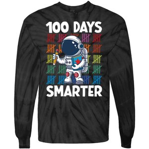 100 Days Smarter Space Astronaut 100th Day School Tie-Dye Long Sleeve Shirt