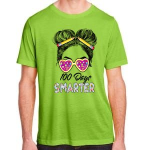 100 Days Smarter Girls Messy Bun Hair 100th Day Of School Adult ChromaSoft Performance T-Shirt