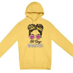 100 Days Smarter Girls Messy Bun Hair 100th Day Of School Premium Pullover Hoodie