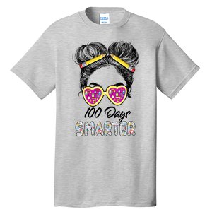 100 Days Smarter Girls Messy Bun Hair 100th Day Of School Tall T-Shirt