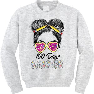 100 Days Smarter Girls Messy Bun Hair 100th Day Of School Kids Sweatshirt