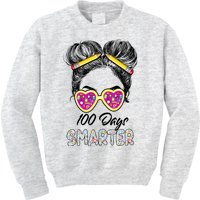 100 Days Smarter Girls Messy Bun Hair 100th Day Of School Kids Sweatshirt