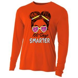 100 Days Smarter Girls Messy Bun Hair 100th Day Of School Cooling Performance Long Sleeve Crew