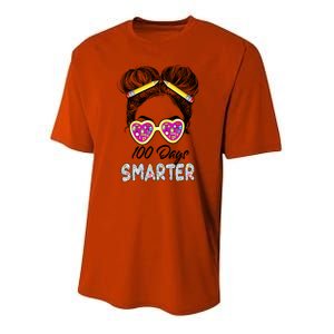 100 Days Smarter Girls Messy Bun Hair 100th Day Of School Youth Performance Sprint T-Shirt