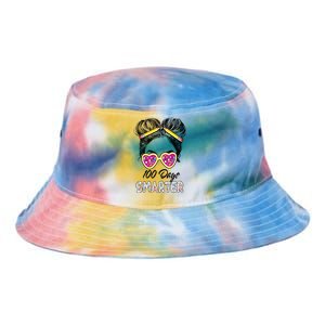 100 Days Smarter Girls Messy Bun Hair 100th Day Of School Tie Dye Newport Bucket Hat