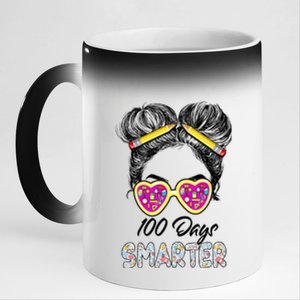 100 Days Smarter Girls Messy Bun Hair 100th Day Of School 11oz Black Color Changing Mug