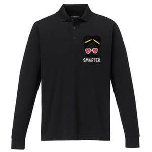 100 Days Smarter Girls Messy Bun Hair 100th Day Of School Performance Long Sleeve Polo