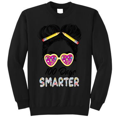 100 Days Smarter Girls Messy Bun Hair 100th Day Of School Sweatshirt