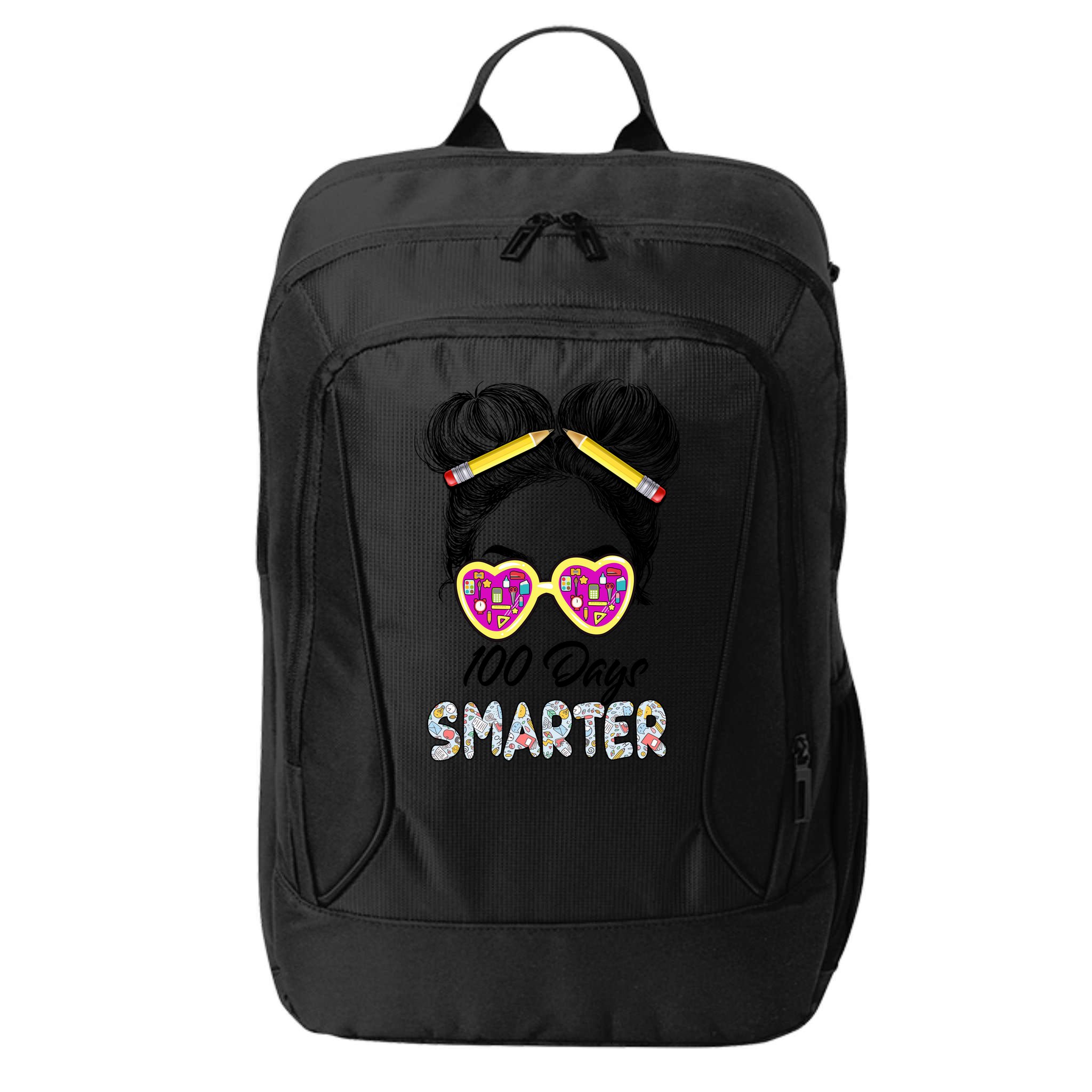 100 Days Smarter Girls Messy Bun Hair 100th Day Of School City Backpack