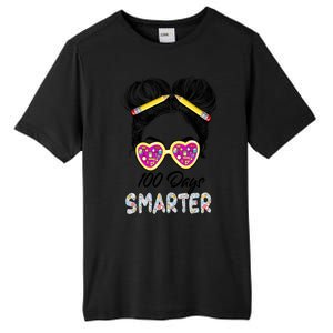 100 Days Smarter Girls Messy Bun Hair 100th Day Of School Tall Fusion ChromaSoft Performance T-Shirt