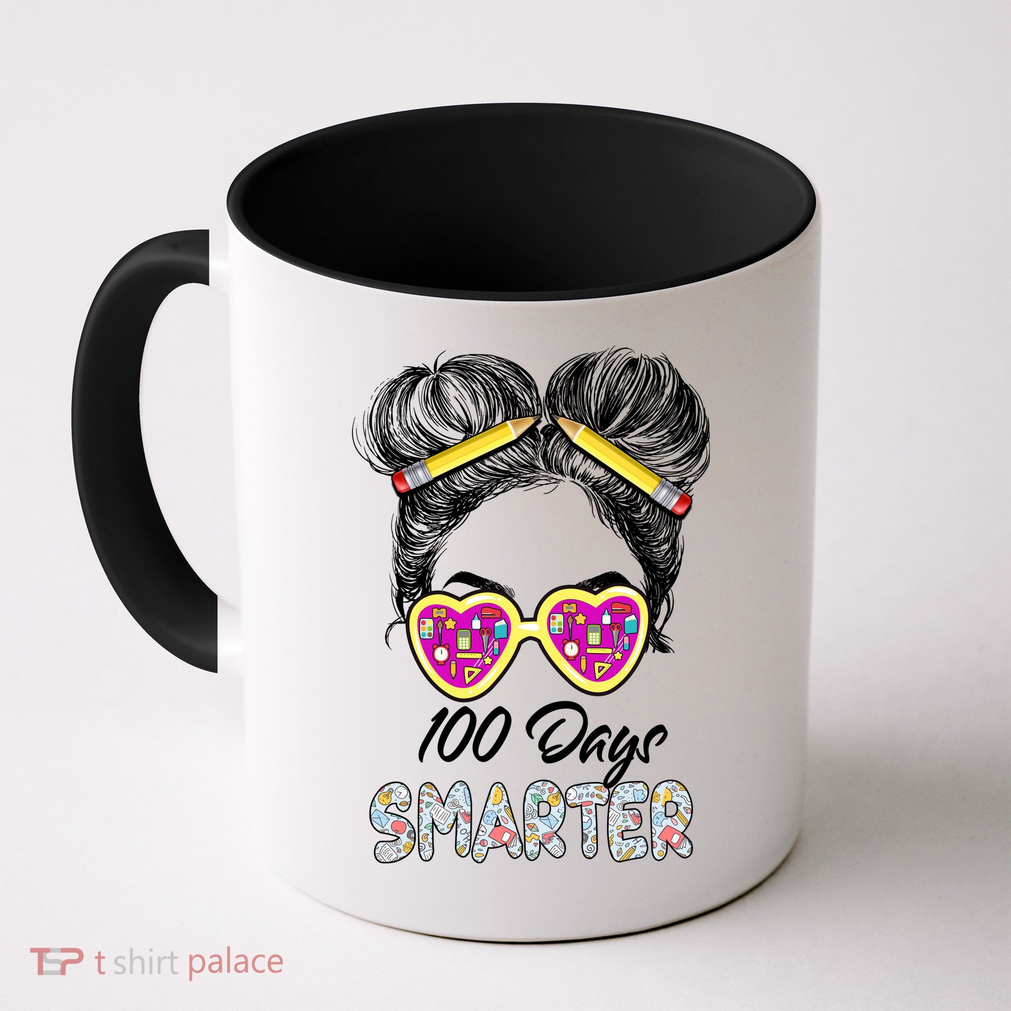 100 Days Smarter Girls Messy Bun Hair 100th Day Of School Mug