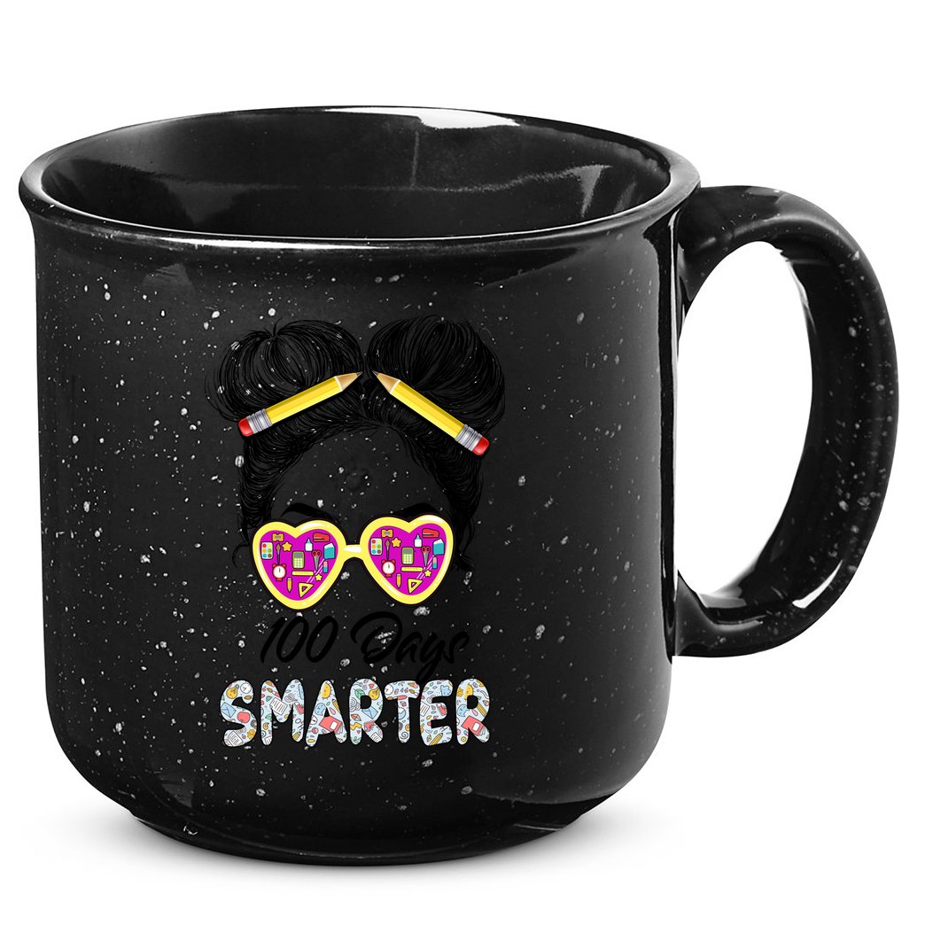 100 Days Smarter Girls Messy Bun Hair 100th Day Of School 15oz Campfire Ceramic Mug