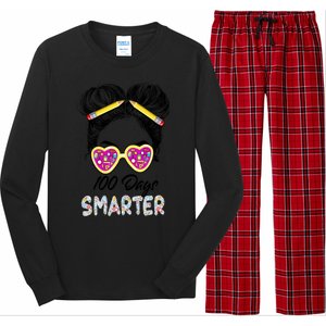 100 Days Smarter Girls Messy Bun Hair 100th Day Of School Long Sleeve Pajama Set