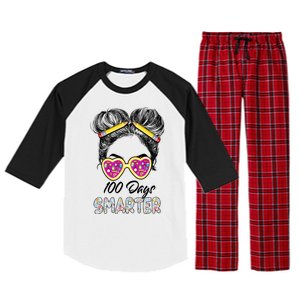 100 Days Smarter Girls Messy Bun Hair 100th Day Of School Raglan Sleeve Pajama Set