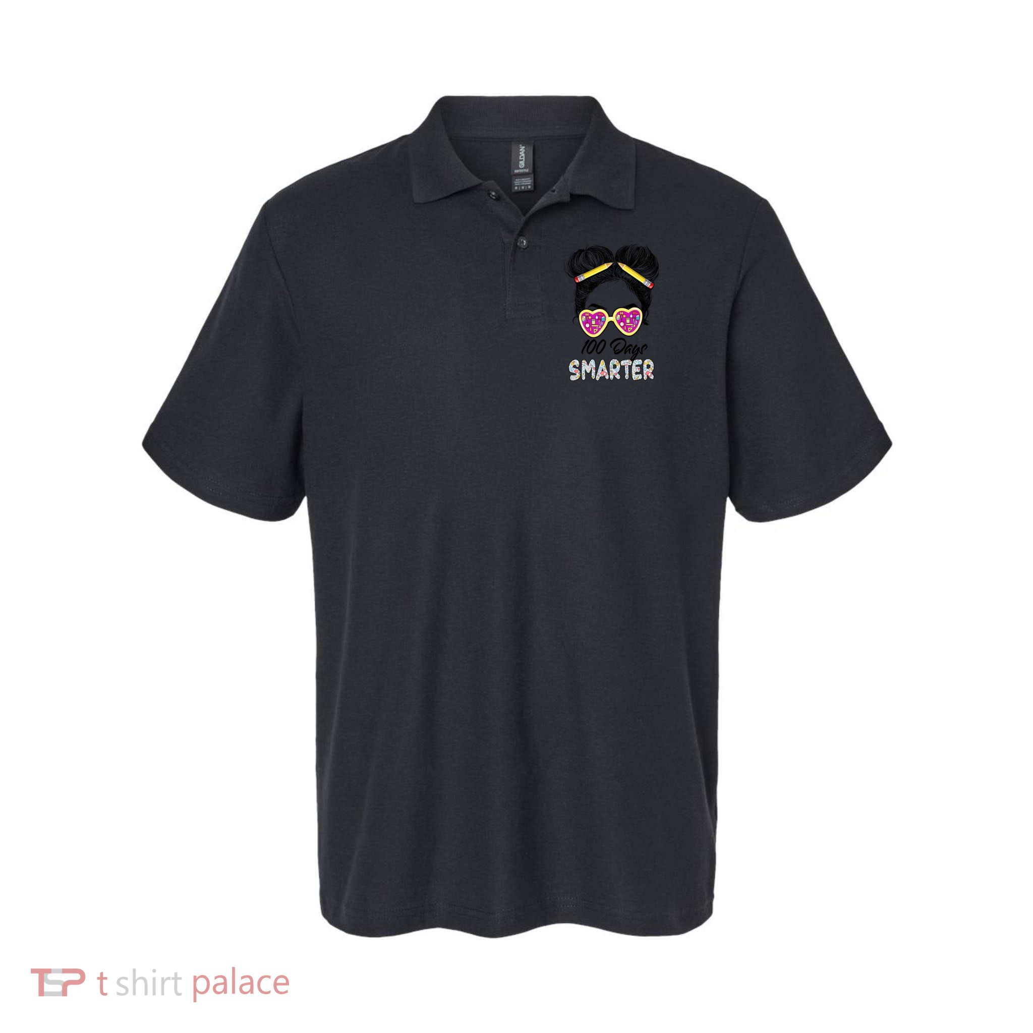 100 Days Smarter Girls Messy Bun Hair 100th Day Of School Polo