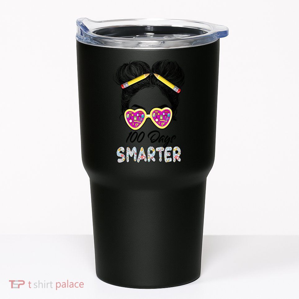 100 Days Smarter Girls Messy Bun Hair 100th Day Of School Tumbler