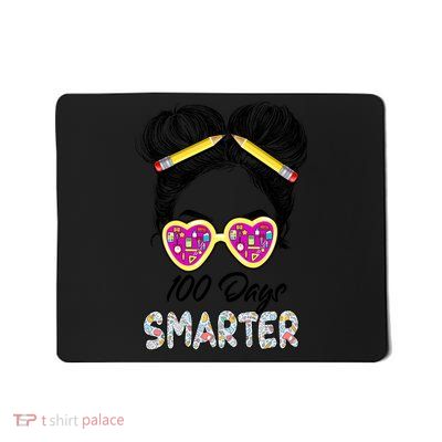 100 Days Smarter Girls Messy Bun Hair 100th Day Of School Mousepad
