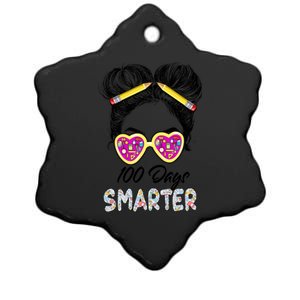 100 Days Smarter Girls Messy Bun Hair 100th Day Of School Ceramic Star Ornament