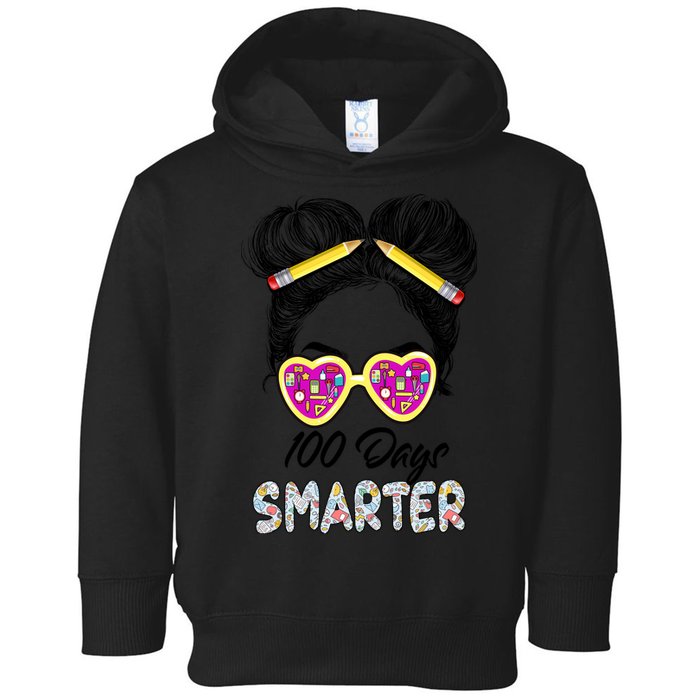100 Days Smarter Girls Messy Bun Hair 100th Day Of School Toddler Hoodie