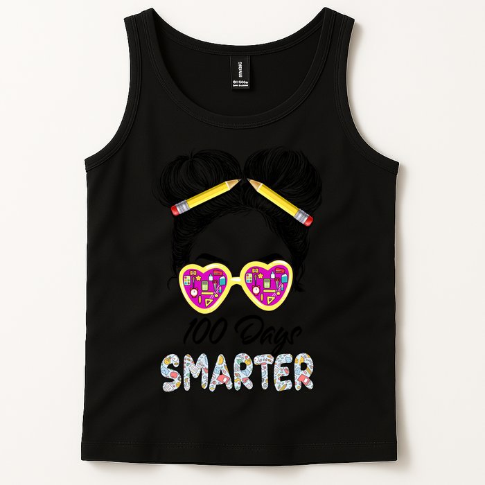 100 Days Smarter Girls Messy Bun Hair 100th Day Of School Tank Top