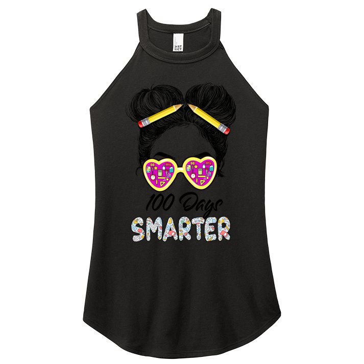 100 Days Smarter Girls Messy Bun Hair 100th Day Of School Women's Perfect Tri Rocker Tank