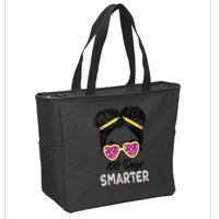 100 Days Smarter Girls Messy Bun Hair 100th Day Of School Zip Tote Bag