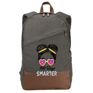 100 Days Smarter Girls Messy Bun Hair 100th Day Of School Cotton Canvas Backpack