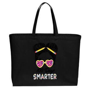 100 Days Smarter Girls Messy Bun Hair 100th Day Of School Cotton Canvas Jumbo Tote