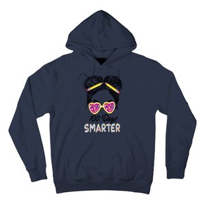 100 Days Smarter Girls Messy Bun Hair 100th Day Of School Hoodie