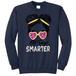 100 Days Smarter Girls Messy Bun Hair 100th Day Of School Sweatshirt