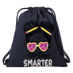 100 Days Smarter Girls Messy Bun Hair 100th Day Of School Drawstring Bag