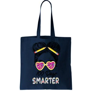 100 Days Smarter Girls Messy Bun Hair 100th Day Of School Tote Bag