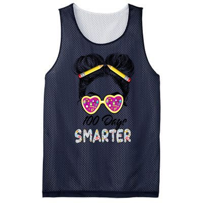 100 Days Smarter Girls Messy Bun Hair 100th Day Of School Mesh Reversible Basketball Jersey Tank