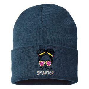 100 Days Smarter Girls Messy Bun Hair 100th Day Of School Sustainable Knit Beanie