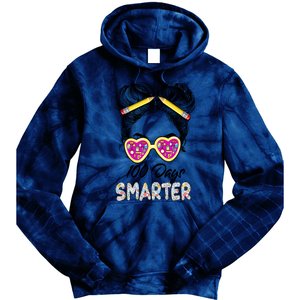 100 Days Smarter Girls Messy Bun Hair 100th Day Of School Tie Dye Hoodie