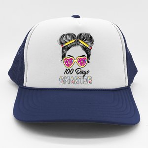 100 Days Smarter Girls Messy Bun Hair 100th Day Of School Trucker Hat