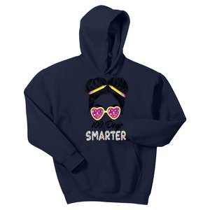 100 Days Smarter Girls Messy Bun Hair 100th Day Of School Kids Hoodie