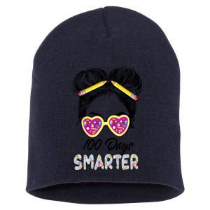 100 Days Smarter Girls Messy Bun Hair 100th Day Of School Short Acrylic Beanie