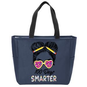 100 Days Smarter Girls Messy Bun Hair 100th Day Of School Zip Tote Bag