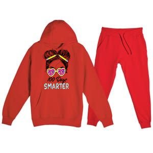 100 Days Smarter Girls Messy Bun Hair 100th Day Of School Premium Hooded Sweatsuit Set