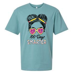 100 Days Smarter Girls Messy Bun Hair 100th Day Of School Sueded Cloud Jersey T-Shirt