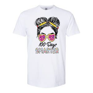 100 Days Smarter Girls Messy Bun Hair 100th Day Of School Softstyle CVC T-Shirt