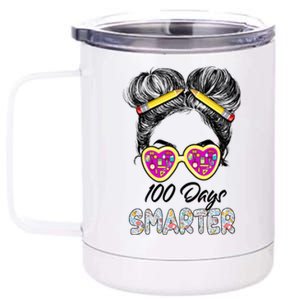 100 Days Smarter Girls Messy Bun Hair 100th Day Of School 12 oz Stainless Steel Tumbler Cup