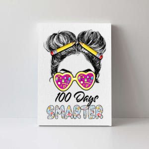 100 Days Smarter Girls Messy Bun Hair 100th Day Of School Canvas