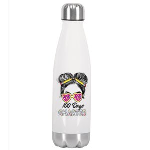 100 Days Smarter Girls Messy Bun Hair 100th Day Of School Stainless Steel Insulated Water Bottle