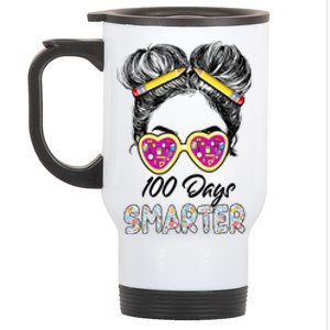 100 Days Smarter Girls Messy Bun Hair 100th Day Of School Stainless Steel Travel Mug