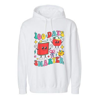 100 Days Smarter Happy 100th Day Of School Groovy Garment-Dyed Fleece Hoodie